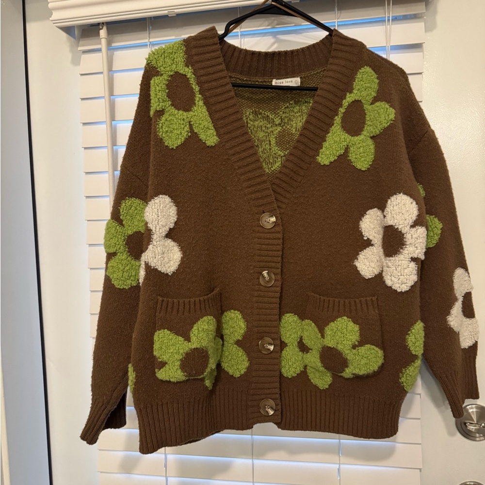 Brown Floral Cardigan Sweater